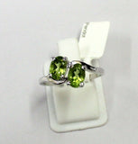 2ct Oval Cut Green Peridot Two Stone ByPass Engagement Ring 14k White Gold Over