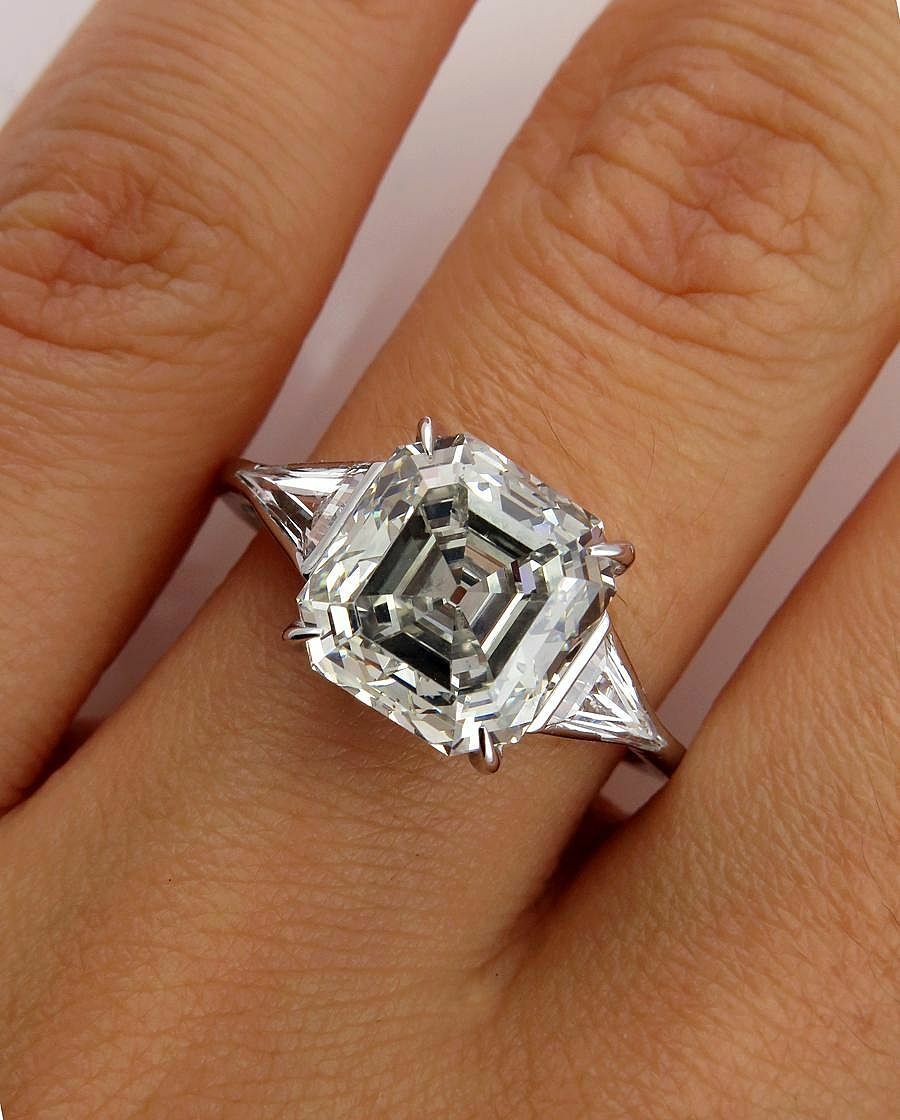 3.5Ct Asscher Cut Diamond Trillion Accents Engagement Ring 14K White G HeartsAndYou