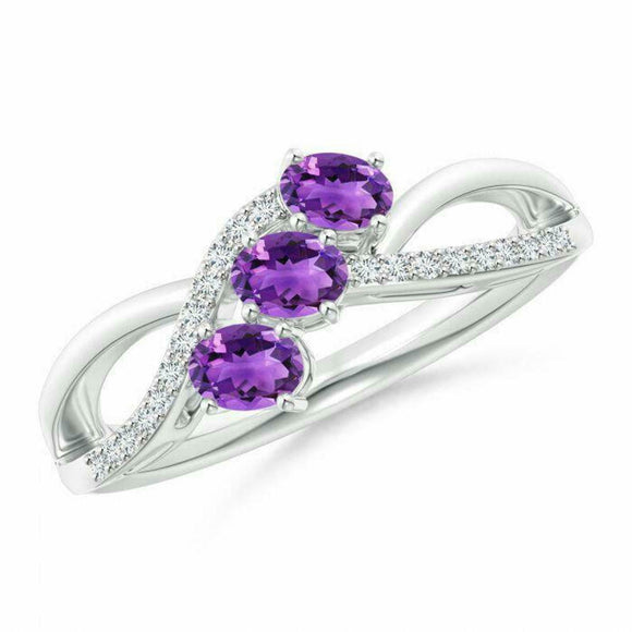 2.5ct Oval Cut Purple Amethyst Infinity Twist Style Ring 14k White Gold Finish