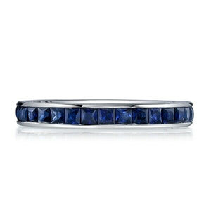 1.5ct Princess Cut Sapphire Wedding Band Channel Set Eternity 14k WhiteGold Over