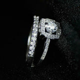 4Ct Round Cut Diamond Bridal Set Square Halo Ring Band 14K White Gold Finish