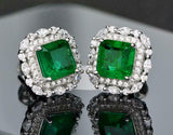 2.7ct Stud Earrings Asscher Cut Emerald Dual Stylish Halo 14k White Gold Finish