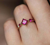 1.2ct Princess Cut Pink Ruby Engagement Ring 14k Yellow Gold Over Unique Cluster