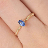 1ct Oval Blue Sapphire Bezel Set Beaded Ball Solitaire Ring 14k Yellow Gold Over