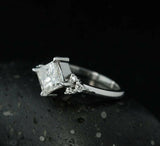 Solitaire Round Accents Engagement Ring 1ct Princess Diamond 14k White Gold Over