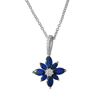 2ct Marquise Cut Blue Sapphire Flower Petal Pendant Chain 14k White Gold Finish