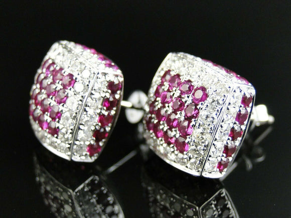 4Ct Round Cut Pink Ruby Diamond Stylish Cushion Stud Earring 14K White Gold Over