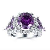 3Ct Round Cut Purple Amethyst Halo Art Deco Engagement Ring 18K White Gold Over