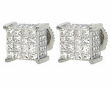 1.2ct Princess Cut Diamond Cube Hip Hop Iced Stud Earrings 14k White Gold Finish