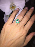 2ct Oval Cut Green Emerald Engagement Ring Diamond Dual Halo 14k White Gold Over