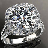 3.6ct Round Cut Diamond Halo Split Shank Engagement Ring 14k White Gold Finish