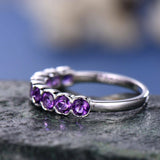 4Ct Round Cut Purple Amethyst Half Eternity Engagement Ring 14K White Gold Over