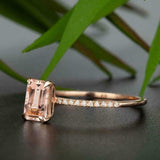 1.3ct Emerald Cut Peach Morganite Engagement Ring 18k Rose Gold Finish Solitaire