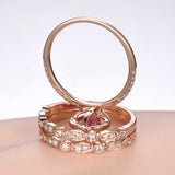 2.5ct Pear Cut Pink Sapphire Halo Trio Set Engagement Ring 14k Rose Gold Finish