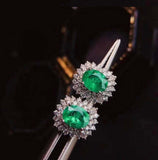 2.6ct Stud Earrings Oval Cut Green Emerald Halo Cluster 14k White Gold Finish