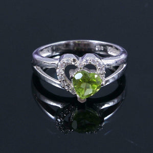 1.6ct Engagement Ring Heart Cut Green Peridot Split Shank 14k White Gold Finish