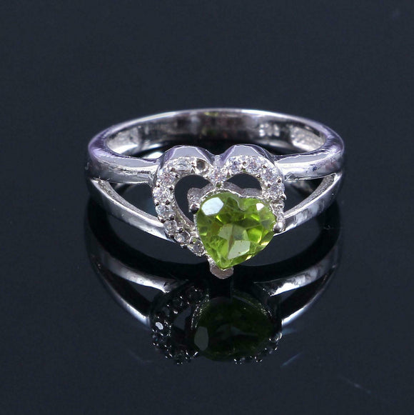 1.6ct Engagement Ring Heart Cut Green Peridot Split Shank 14k White Gold Finish