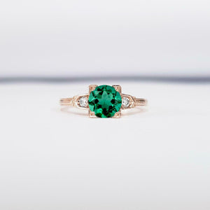 1ct Round Cut Green Emerald Trilogy Solitaire Engagement Ring 14k Rose Gold Over