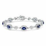 25ct Oval Cut Blue Sapphire Halo Floral Link Tennis Bracelet 14k White Gold Over