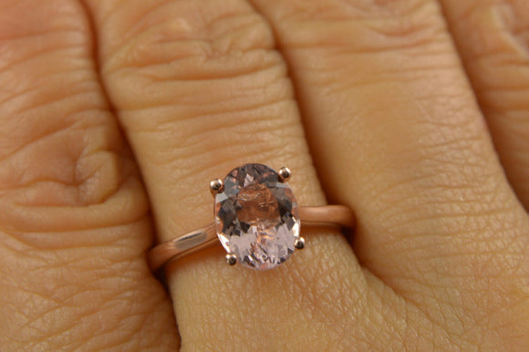 2Ct Oval Cut Peach Morganite Engagement Solitaire Ring 14K Rose Gold Finish