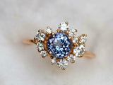 2ct Engagement Ring Round Cut Blue Tanzanite Cluster 14k Yellow Gold Finish