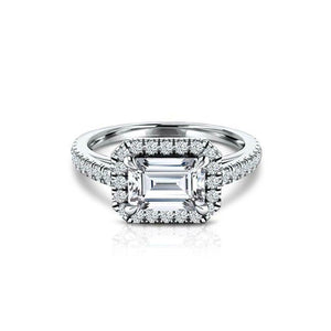 Halo Solitaire Engagement Ring 1.35ct Emerald Cut Diamond 14k White Gold Finish