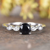 1ct Round Cut Black Diamond Engagement Ring Five Stone 14k White Gold Finish