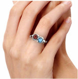 1.5ct Round Cut Red Garnet Blue Topaz Two Stone Flower Ring 14k White Gold Over