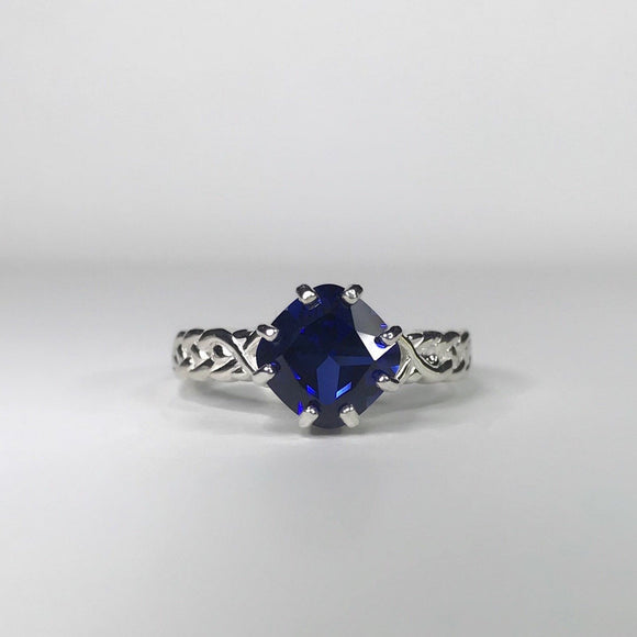 1ct Cushion Blue Sapphire Braided Solitaire Engagement Ring 14k White Gold Over