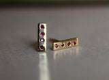 0.2ct Round Cut Pink Ruby Vertical Bar Stud Earrings 14k Yellow Gold Finish