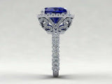 1.9ct Cushion Cut Blue Sapphire Accent Halo Engagement Ring 14k WhiteGold Finish