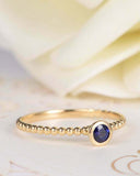 1ct Round Blue Sapphire Bezel Set Beaded Ball Solitaire Ring 14k YellowGold Over