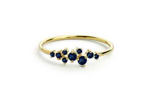 1ct Round Cut Blue Sapphire Cluster Minimal Engagement Ring 14k Yellow Gold Over