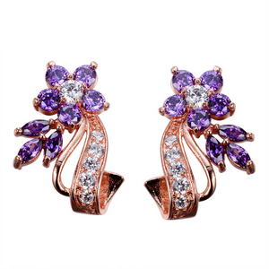 2ct Round Cut Purple Amethyst Elegant Flower Drop Earrings 14k Rose Gold Finish