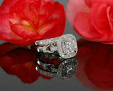 5Ct Cushion Cut Diamond Bridal Set Vintage Halo Ring Band 14K White Gold Finish