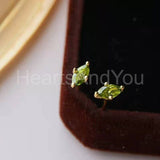 1ct Marquise Simulated Peridot Minimalist Stud Earrings 14k Yellow Gold Plated