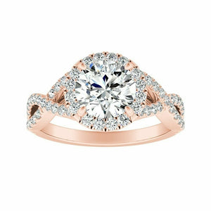 2.5Ct Round Cut Diamond Halo Infinity Band Engagement Ring 14K Rose Gold Finish