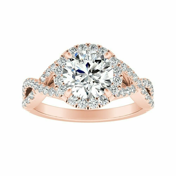 2.5Ct Round Cut Diamond Halo Infinity Band Engagement Ring 14K Rose Gold Finish