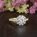 Cluster Floral Solitaire Engagement Ring 2ct Round Cut Diamond 14k RoseGold Over