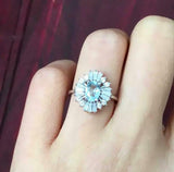 2ct Oval Blue Aquamarine Engagement Ring Ballerina Sunburst 14k White Gold Over