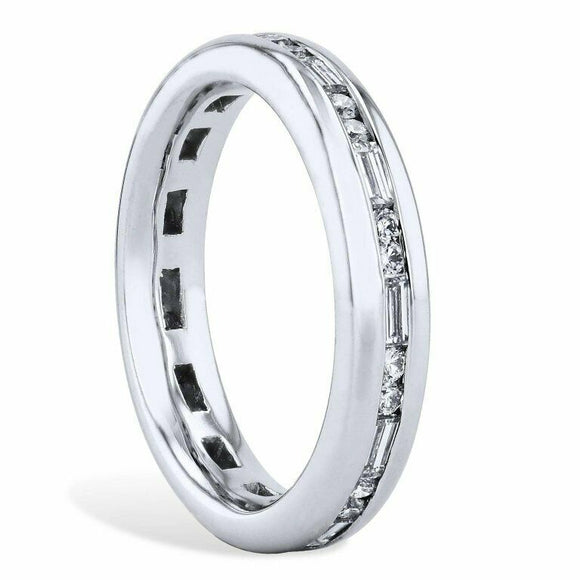 1ct Round Baguette Cut Diamond Stackable Women Eternity Band 14k White Gold Over