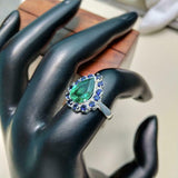 2ct Engagement Ring Pear Cut Green Emerald Blue Sapphire Halo 14k WhiteGold Over