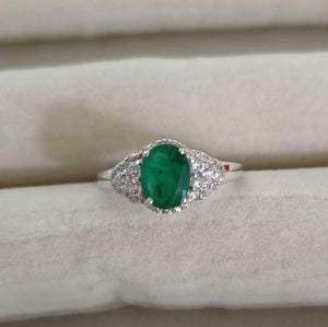 2ct Engagement Ring Oval Cut Green Emerald Cluster Halo 14k White Gold Finish