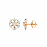 1ct Stud Earrings Round Cut Diamond Floral Cluster Design 14k Rose Gold Finish