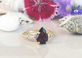 2ct Pear Cut Purple Amethyst Round Diamond Accent Ring 14k Yellow Gold Finish