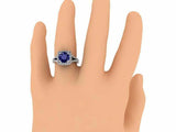 2.5ct Round Blue Sapphire Engagement Ring Split Shank Halo 14k White Gold Finish