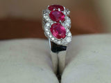 3.6ct Wedding Ring Band Oval Cut Pink Ruby Halo Wave 14k White Gold Finish