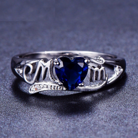 1ct Heart Blue Sapphire Mothers Day Gift Anniversary Ring 14k White Gold Finish