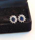 1ct Oval Cut Simulated Sapphire Floral Halo Stud Earrings 14k White Gold Plated