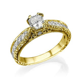 2ct Princess Diamond Antique Inspired Solitaire Accent Ring 14k Yellow Gold Over